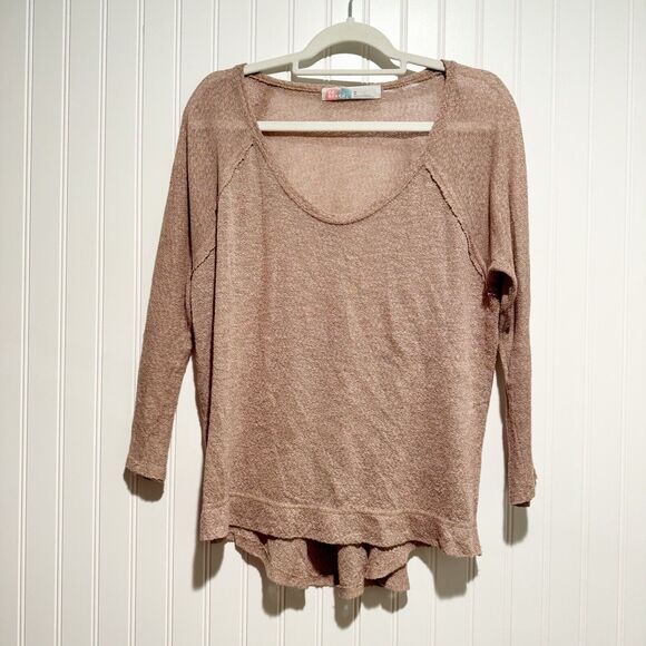 Free People Beach Gauzy Sheer Tan Long Sleeve Top Size XS - Picture 1 of 6